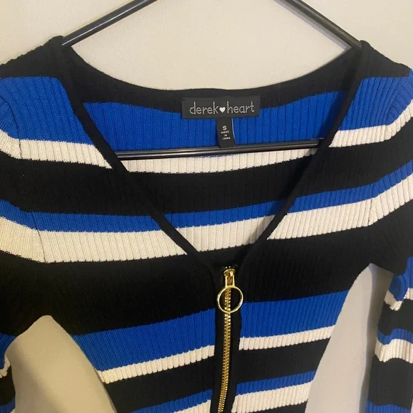 Striped Blue and Black Bodycon Dress - Picture 3 of 4